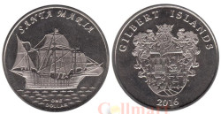 Кирибати. Острова Гилберта. 1 доллар 2016 год. Парусник Санта Мария.