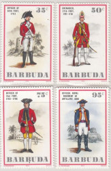 Набор марок. Барбуда. Старая военная форма. 4 марки.