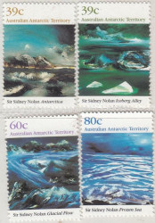 Набор марок. Австралийская антарктическая территория (ААТ). Картины сэра Сидни Нолана с антарктическими пейзажами. 4 марки.