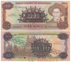 Бона. Никарагуа 1000000 кордоб 1990 год на купюре 1000 кордоб 1985 года. (VF)