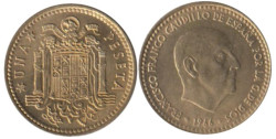 Испания. 1 песета 1966 год. Франсиско Франко. (69 внутри звезды)