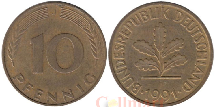 ФРГ. 10 пфеннигов 1991 год. (J) 