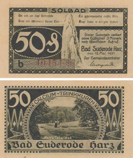  Бона. Германия. Бад-Зудероде 50 пфеннигов 1921 год (серия b). Нотгельд. (XF) 