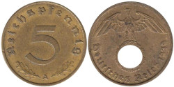 Германия - Третий рейх. 5 рейхспфеннигов 1939 год. (A)