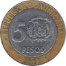  Доминиканская Республика. 5 песо 2002 год. Франциско дель Росарио. 