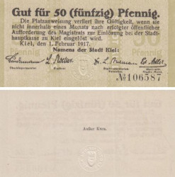 Бона. Германия. Киль 50 пфеннигов 1917 год. Нотгельд. (XF)