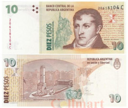 Бона. Аргентина 10 конвертируемых песо 2000 год. Мануэль Бельграно. (Пресс)