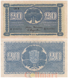Бона. Финляндия 20 марок 1945 год. Сосна. (Litt. B) (VF)