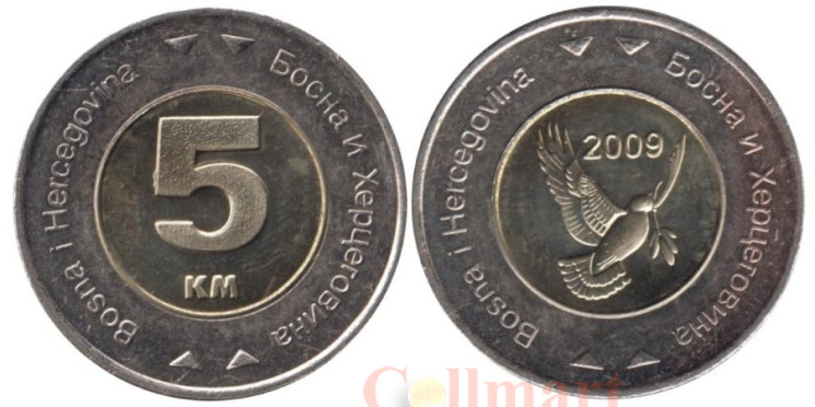  Босния и Герцеговина. 5 марок 2009 год. Голубь мира. 