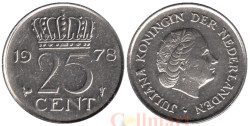 Нидерланды. 25 центов 1978 год. Королева Юлиана.