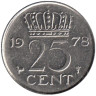  Нидерланды. 25 центов 1978 год. Королева Юлиана. 