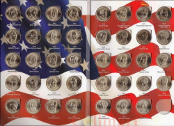 США. Набор монет. Президентские однодолларовые монеты США в альбоме. (39 монет)