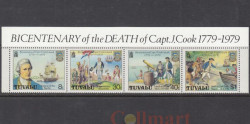 Сцепка марок. Тувалу 1979 год. Двухсотлетие со дня смерти капитана Джеймса Кука. (4 марки)