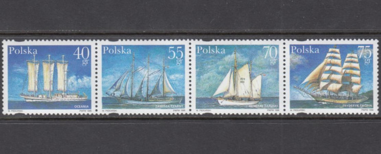  Сцепка марок. Польша 1996 год. Польские океанские яхты. (4 марки) 