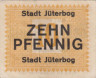  Бона. Германия. Йютербог 10 пфеннигов 1920 год. Нотгельд желтый. (VF) 