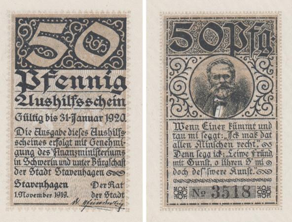  Бона. Германия. Штавенхаген 50 пфеннигов 1919 год. Нотгельд. (XF) 