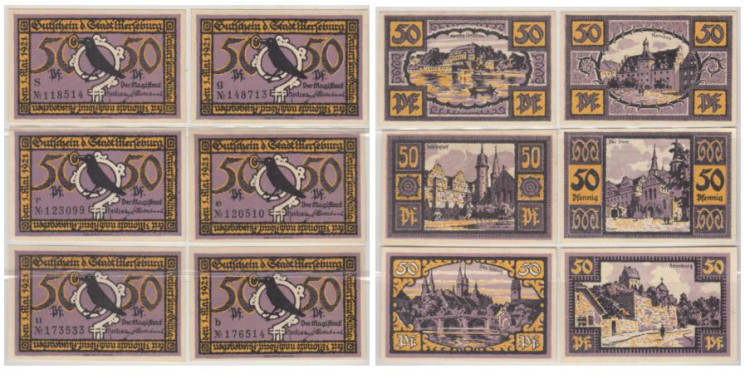  Набор банкнот. Германия. Мерзебург 50 пфеннигов 1921 год. Нотгельды, 6 штук. (XF) 