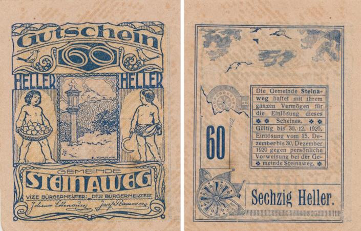  Бона. Австрия. Штайнавег 60 геллеров 1920 год. Нотгельд. (XF) 