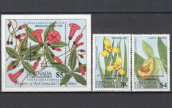 Почтовый блок + набор марок (2 штуки). Гренада Гренадины 1984 год. Цветы.