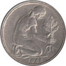  Германия (ФРГ). 50 пфеннигов 1968 год. Женщина, сажающая росток дуба. (F) 