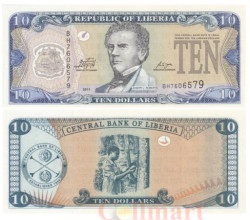 Бона. Либерия 10 долларов 2011 год. Первый президент Либерии Джозеф Дженкинс Робертс. (AU)