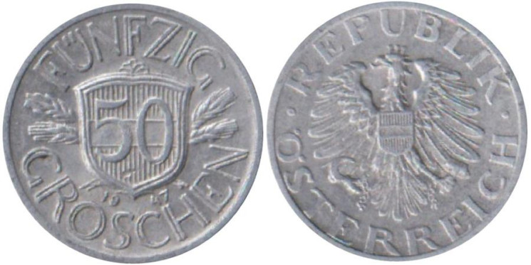  Австрия. 50 грошей 1947 год. 