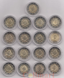 Набор монет 2 евро 2012 год. 10 лет наличному обращению евро. (17 штук)