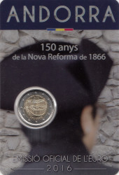 Андорра. 2 евро 2016 год. 150 лет Новой реформе 1866 года. (в блистере)
