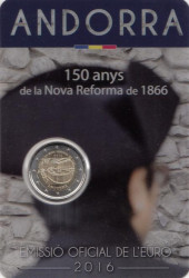 Андорра. 2 евро 2016 год. 150 лет Новой реформе 1866 года.