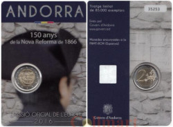 Андорра. 2 евро 2016 год. 150 лет Новой реформе 1866 года.