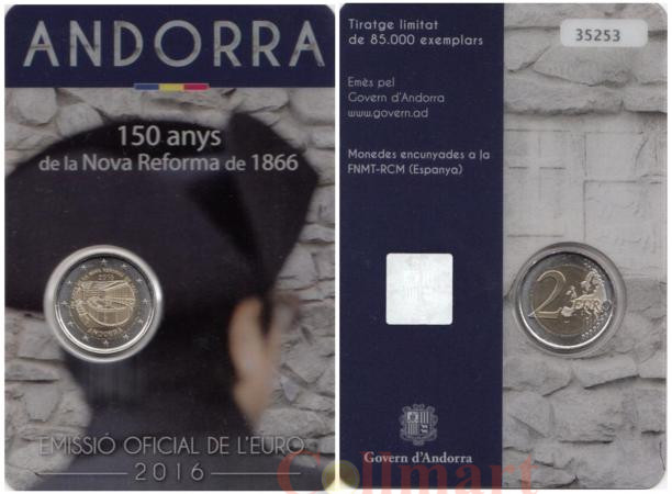  Андорра. 2 евро 2016 год. 150 лет Новой реформе 1866 года. 