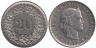  Швейцария. 20 раппенов 1975 год. 