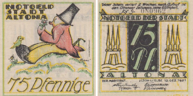  Бона. Германия. Альтона 75 пфеннигов 1921 год. (вариант 1) Нотгельд. (XF) 