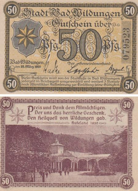  Бона. Германия. Бад-Вильдунген 50 пфеннигов 1920 год. Нотгельд. (XF) 