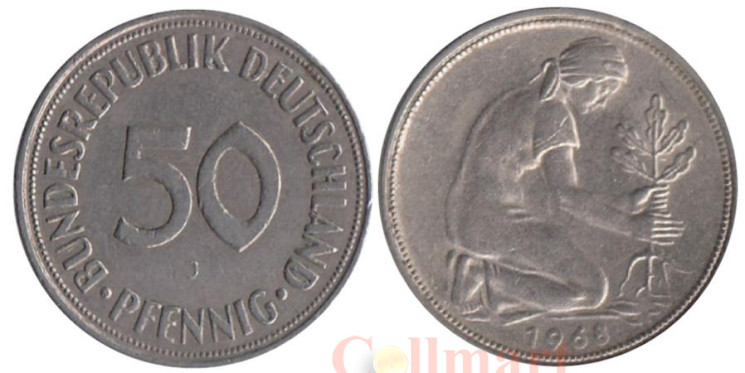  ФРГ. 50 пфеннигов 1968 год. (J) 