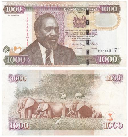  Бона. Кения 1000 шиллингов 2010 год. Слоны. (VF) 
