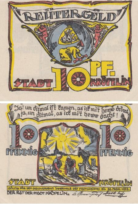  Бона. Германия. Крёпелин 10 пфеннигов 1922 год. Нотгельд. (XF) 