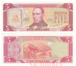 Бона. Либерия 5 долларов 2009 год. Эдвард Джеймс Рой. (AU)