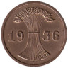  Веймарская республика. 2 рейхспфеннига 1936 год. (F) 