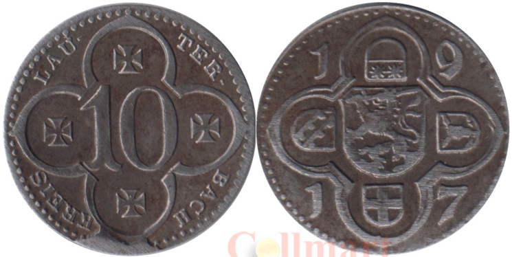  Германия. Лаутербах. 10 пфеннигов 1917 год. Герб. (нотгельд) 