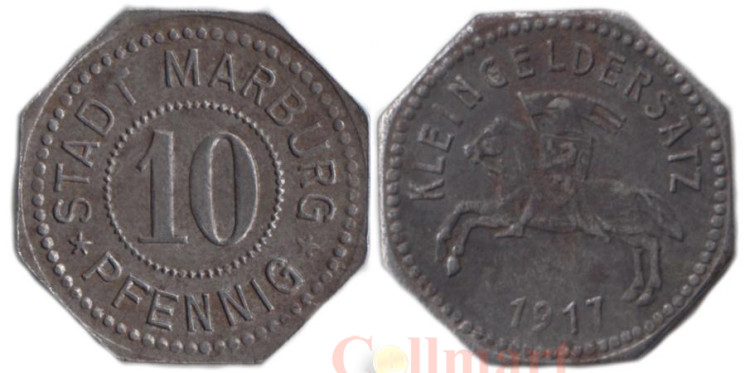  Германия. Марбург. 10 пфеннигов 1917 год. Нотгельд. 