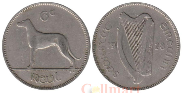  Ирландия. 6 пенсов 1928 год. Ирландский волкодав. 