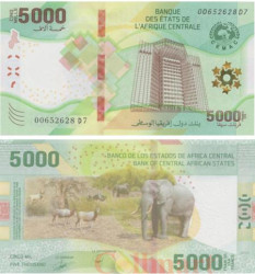 Бона. Центральная Африка 5000 франков 2020 год. Антилопы, страусы, слоны. (Пресс)