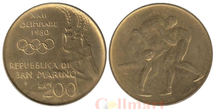  Сан-Марино. 200 лир 1980 год. XXII летние Олимпийские Игры, Москва 1980. 
