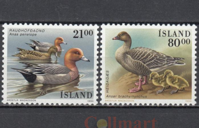  Набор марок. Исландия 1990 год. Птицы. Утки. (2 марки) 