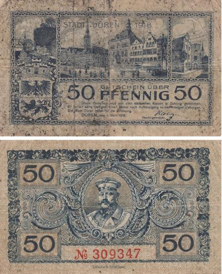  Бона. Германия. Дюрен 50 пфеннигов 1918 год. Нотгельд. (F) 