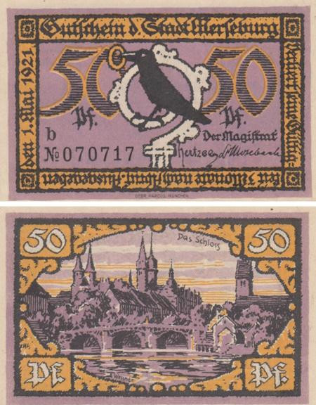  Бона. Германия. Мерзебург 50 пфеннигов 1921 год (серия b). Нотгельд. (XF) 