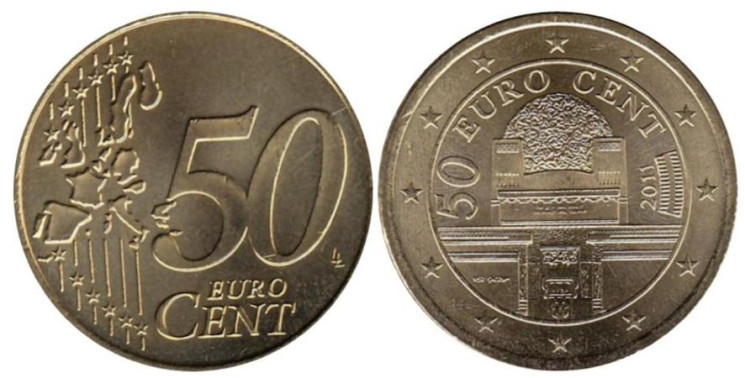  Австрия. 50 евроцентов 2011 год. Выставочный дом Сецессион в Вене. 
