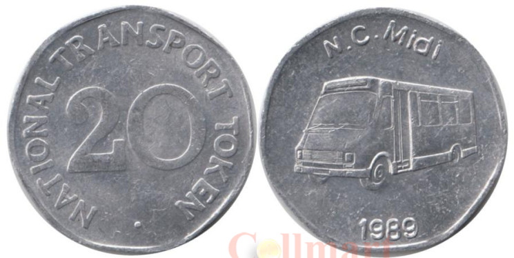 Великобритания. Национальный транспортный токен 20 пенсов. N.C. Midi 1989. 