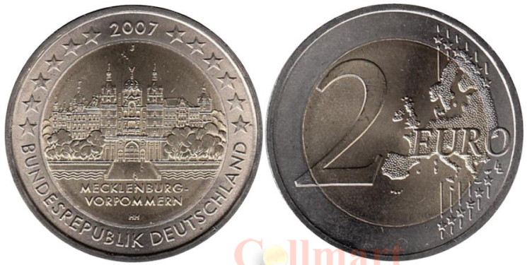  Германия. 2 евро 2007 год. Шверинский Замок, Мекленбург-Передняя Померания. (J) 